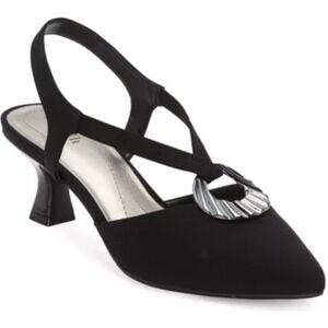 East Fifth Black Slingback Heels Pointed Toe Embellished Kitten Heel Size 8 NEW